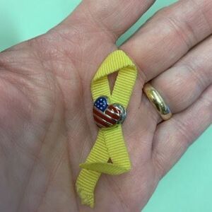 American Flag Yellow Ribbon Awareness Heart Lapel Pin